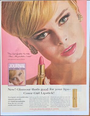 Vintage 1960s Cover Girl Lipstick Magazine Ad Pink Mod Fashion Retro Salon